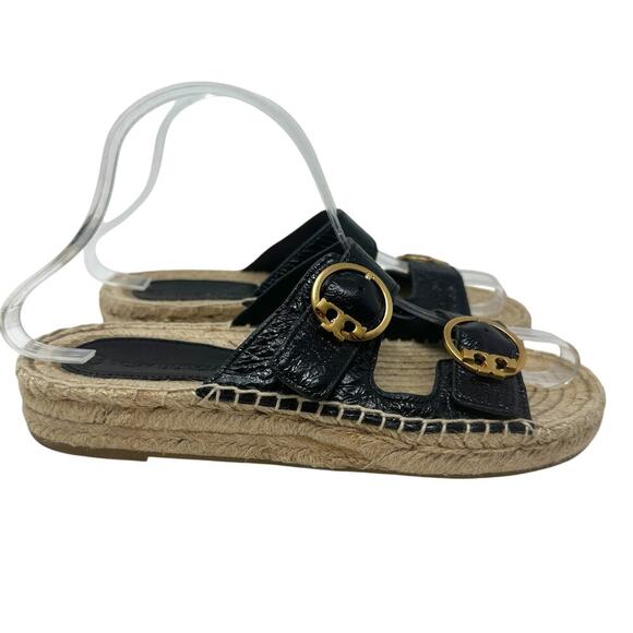 Tory Burch Selby Patent Leather Espadrille Slide Sandals Black Size US 6.5 - Picture 7 of 13